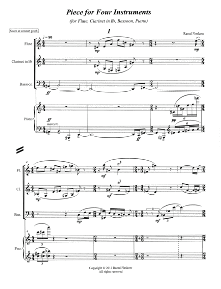 [Pleskow] Piece for Four Instruments Small Ensemble scores gallery preview page 3
