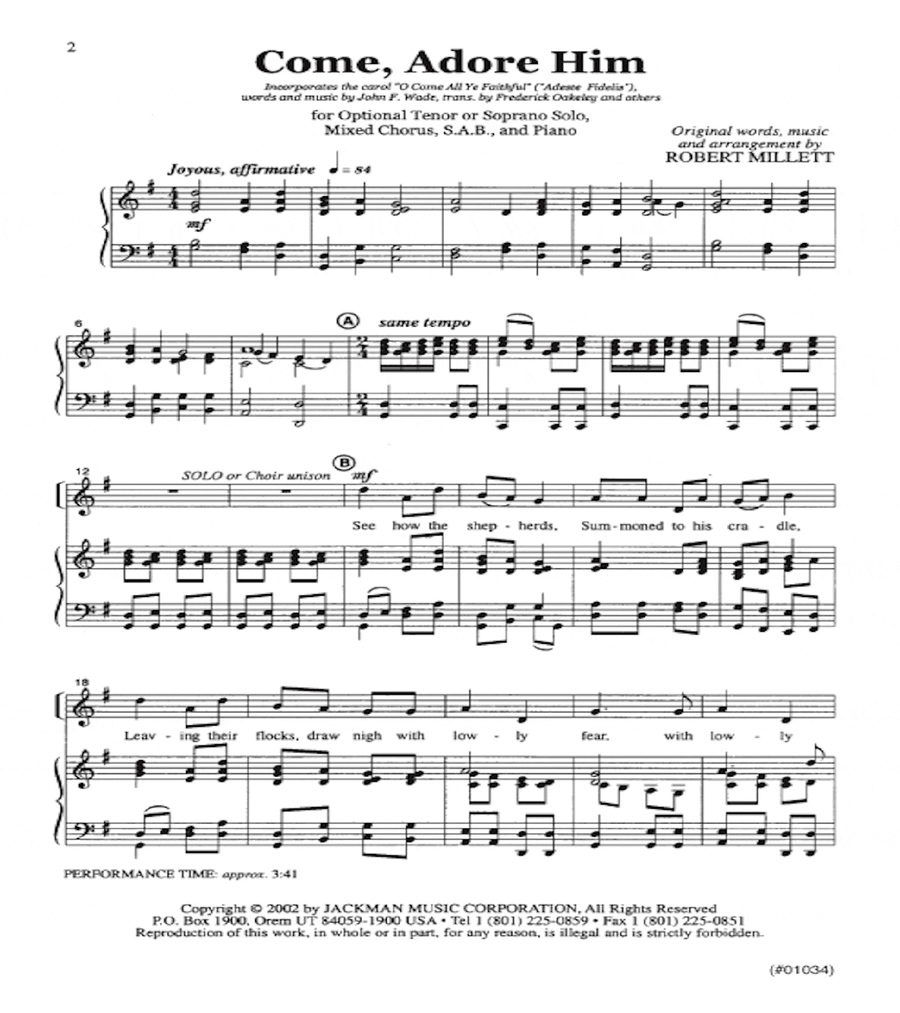 Come Adore Him - SAB Come Adore Him - SAB 3-Part scores gallery preview page 2