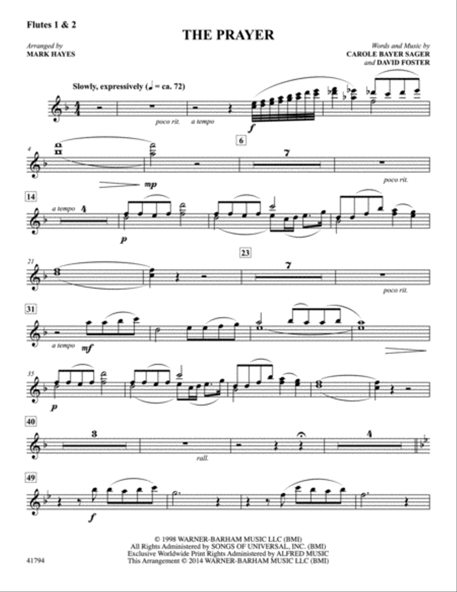 The Prayer: Flutes 1 & 2 Flute scores gallery preview page 1