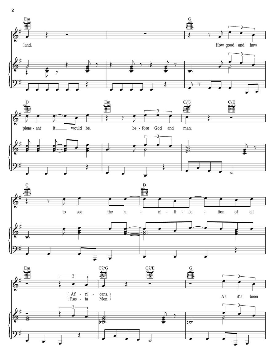 Africa Unite Piano, Vocal, Guitar scores gallery preview page 2