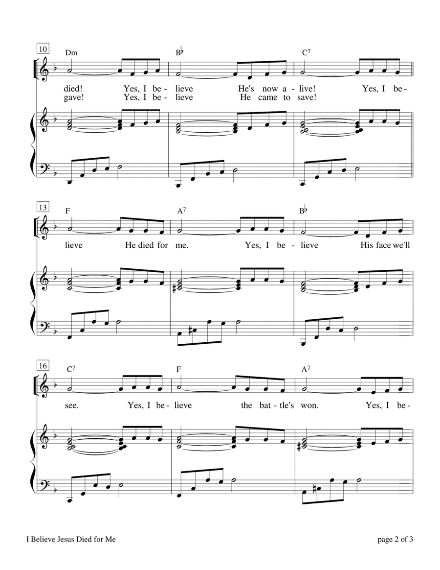I Believe Jesus Died for Me (Unison Choir) Unison Choir scores gallery preview page 2