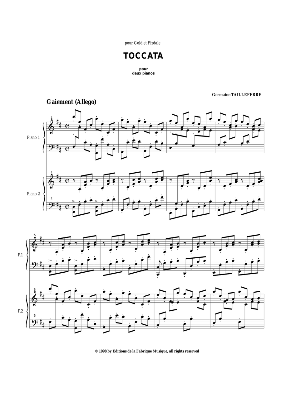 Germaine Tailleferre: Toccata for two pianos 2 Pianos, 4-Hands scores gallery preview page 2