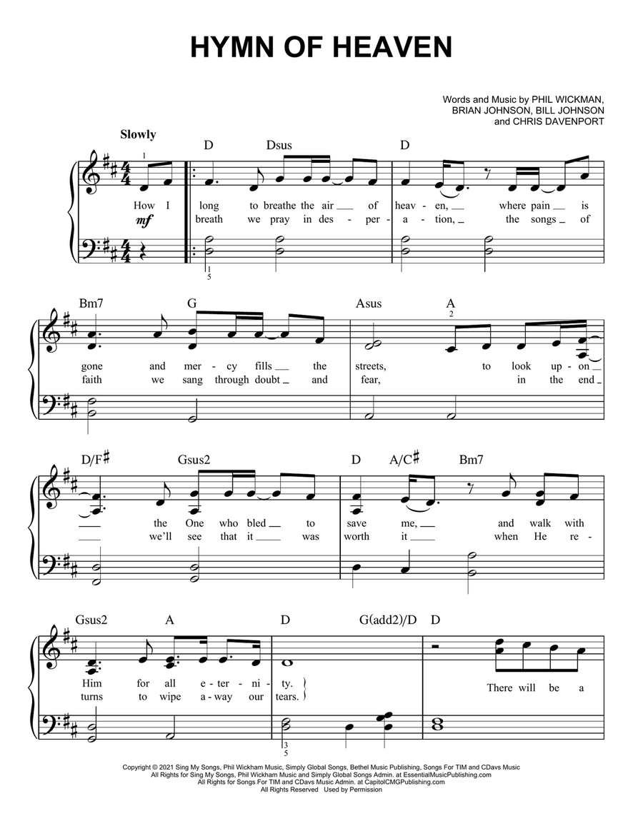 Hymn Of Heaven Hymn Of Heaven Easy Piano scores gallery preview page 1