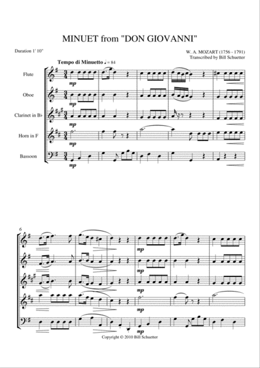 Minuet from Don Giovanni Woodwind Quintet scores gallery preview page 1
