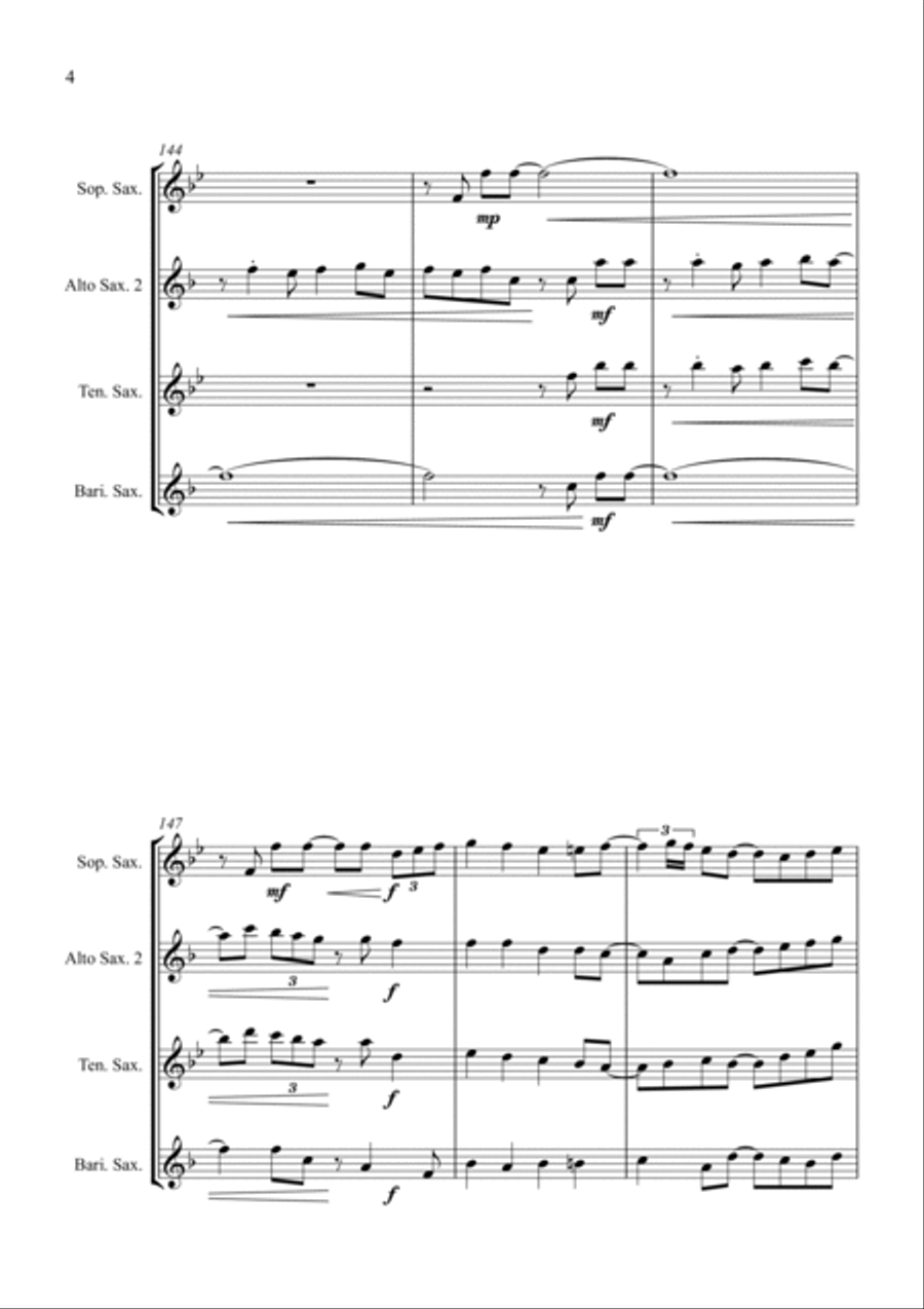 O Come All Ye Faithful - Jazz Carol for Saxophone Quartet Saxophone Quartet scores gallery preview page 6