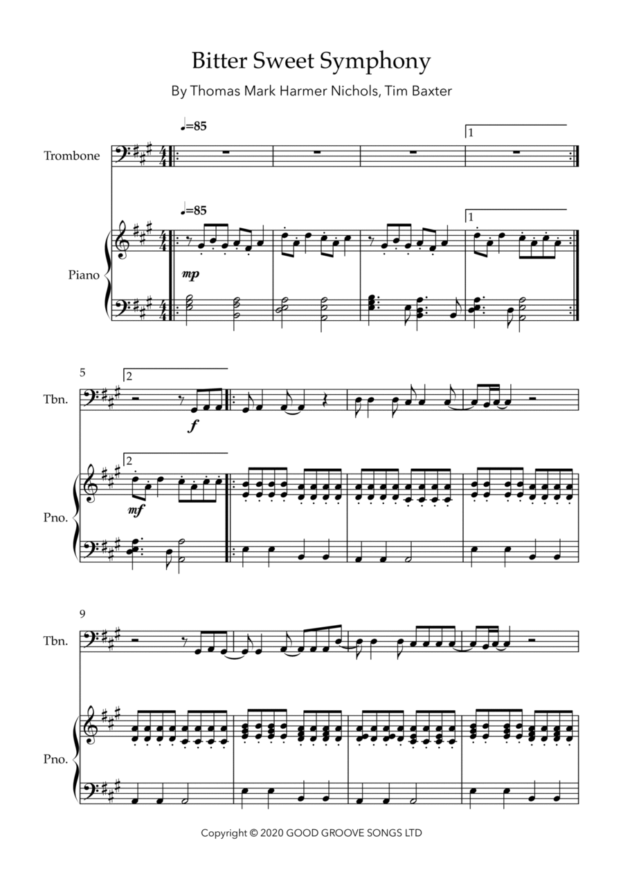 Bittersweet Symphony Piano scores gallery preview page 1
