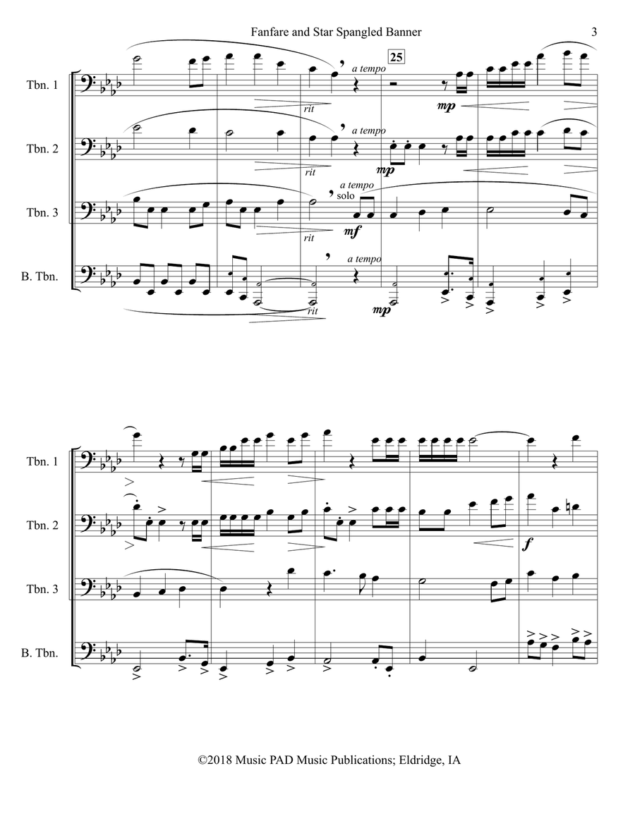Star Spangled Banner (National Anthem of the United States) with Fanfare (Trombone Quartet) Trombone Quartet scores gallery preview page 3