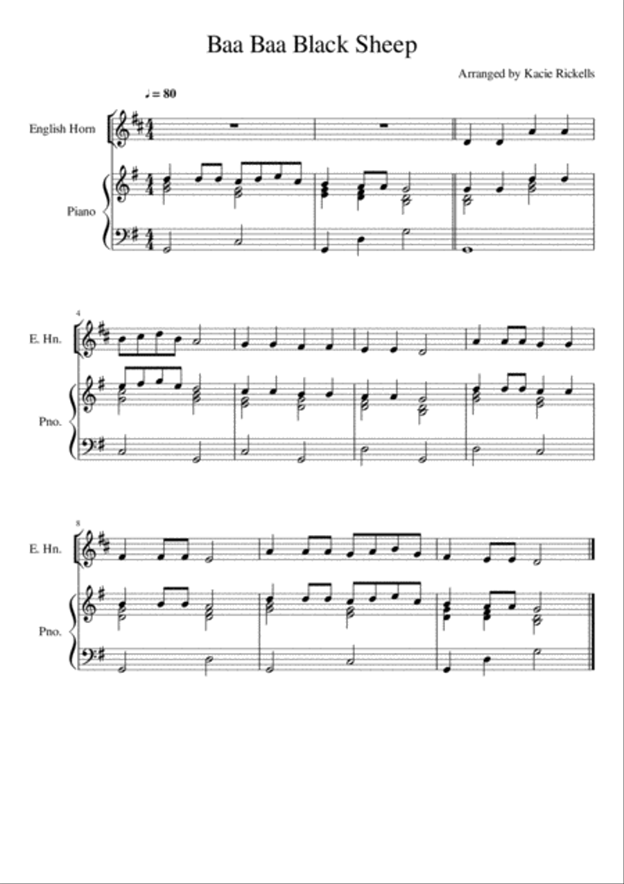 Baa Baa Black Sheep - English Horn Solo English Horn scores gallery preview page 1