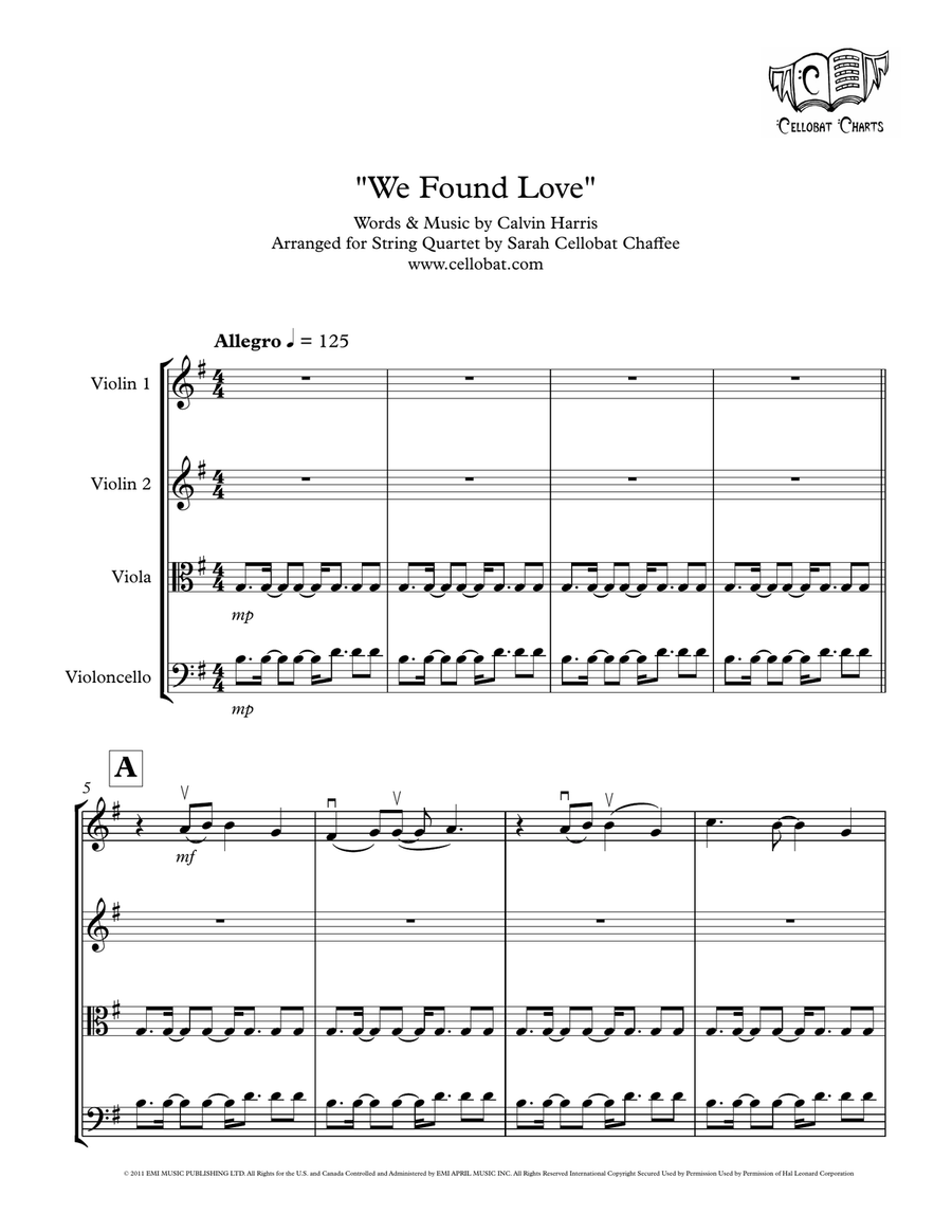 We Found Love String Quartet scores gallery preview page 1