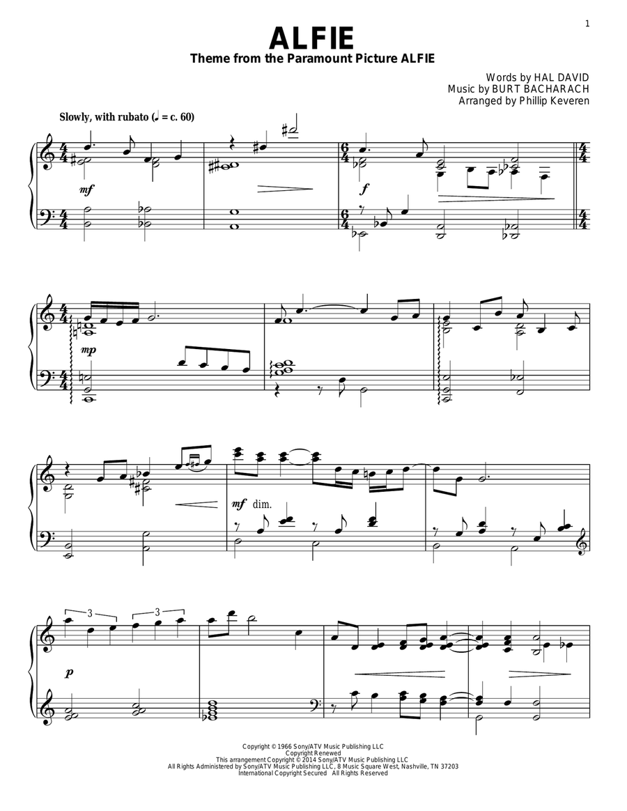 Alfie (arr. Phillip Keveren) Piano Solo scores gallery preview page 1
