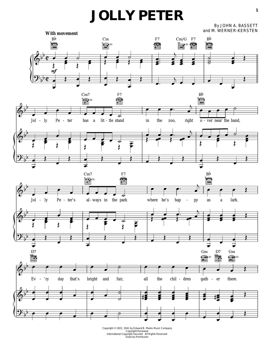 Jolly Peter Jolly Peter Piano, Vocal, Guitar scores gallery preview page 1