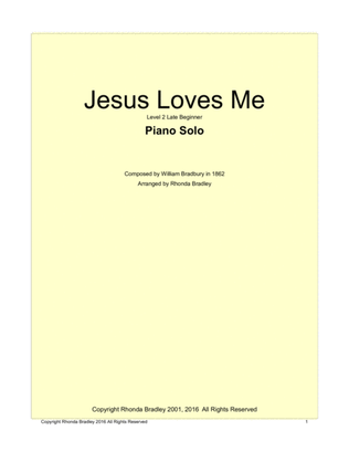 Jesus Loves Me beautiful piano solo for late beginners
