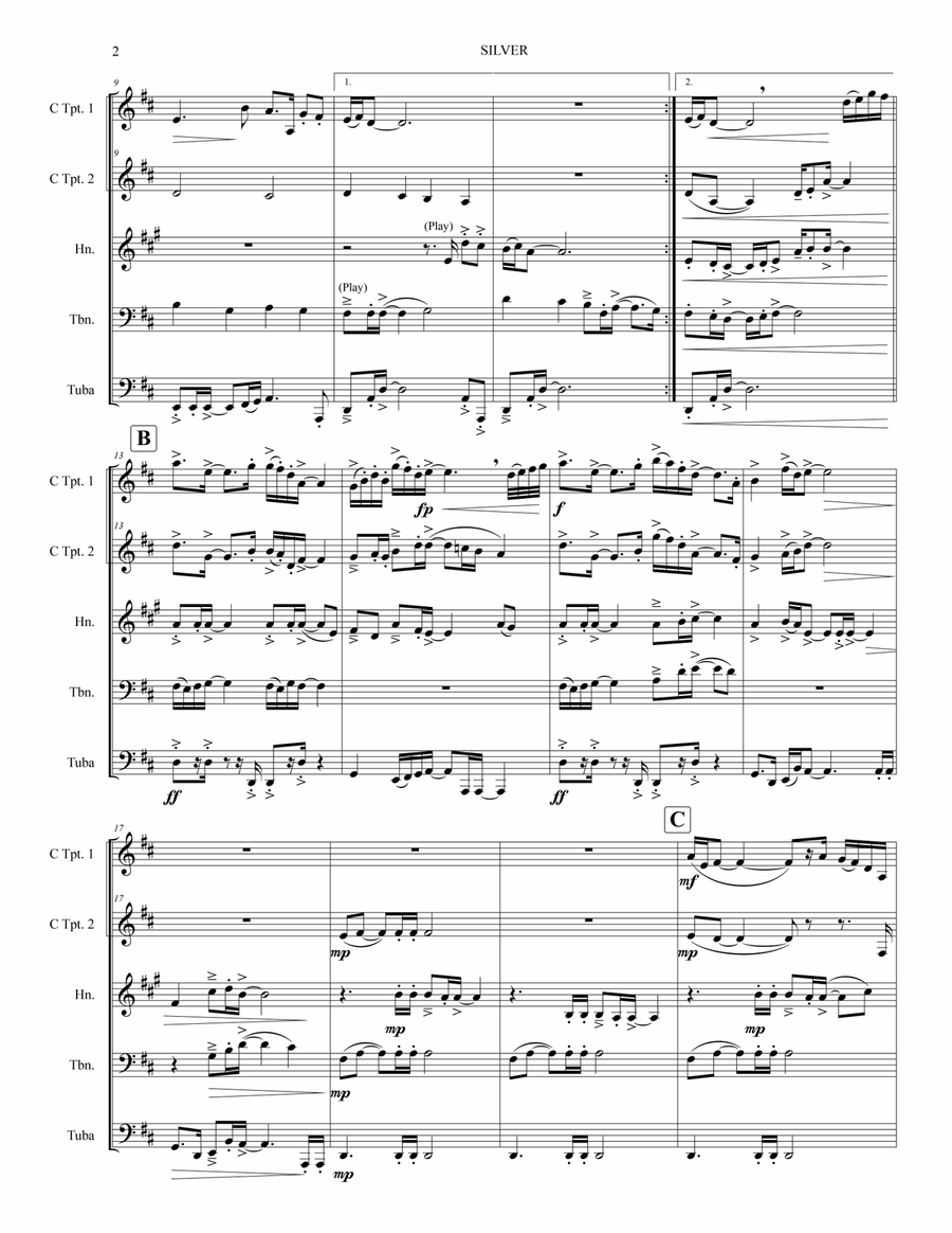 Silver, Op. 141 Brass Quintet scores gallery preview page 6