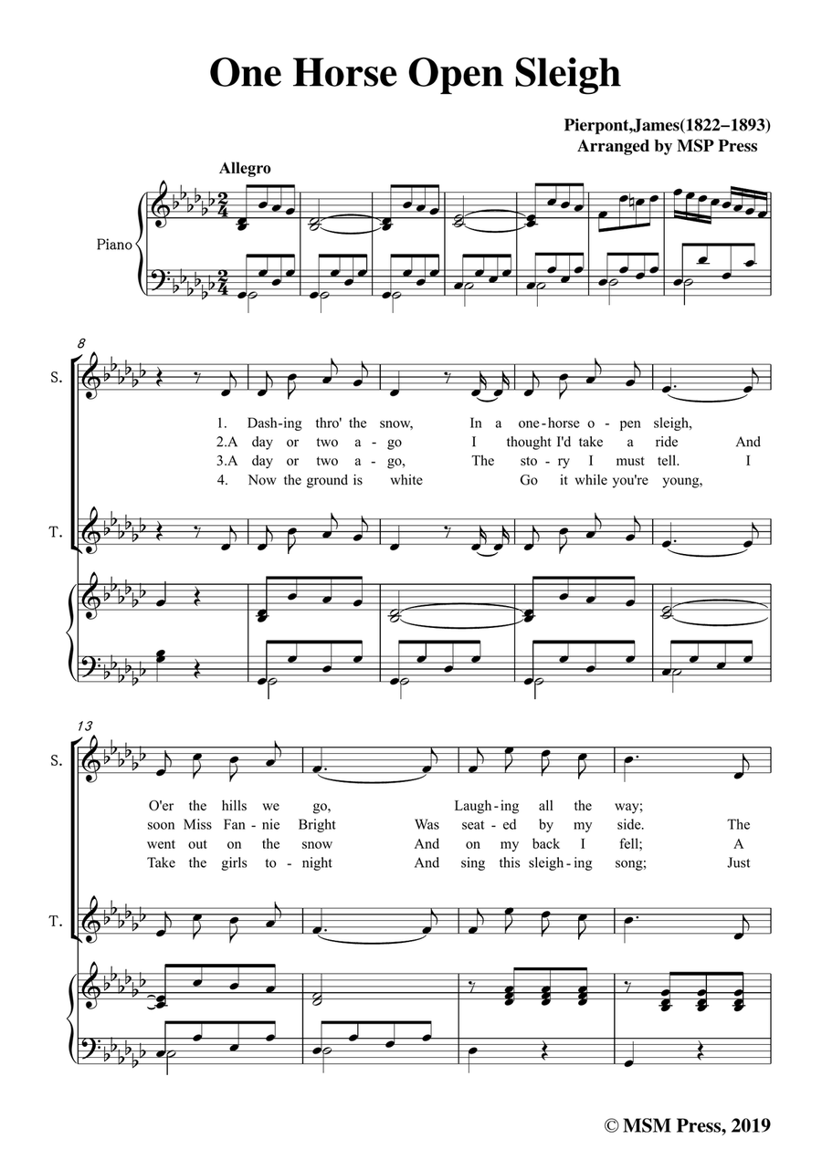 Pierpont-Jingle Bells(The One Horse Open Sleigh),in G flat Major,for Quatre Chorales 4-Part scores gallery preview page 3