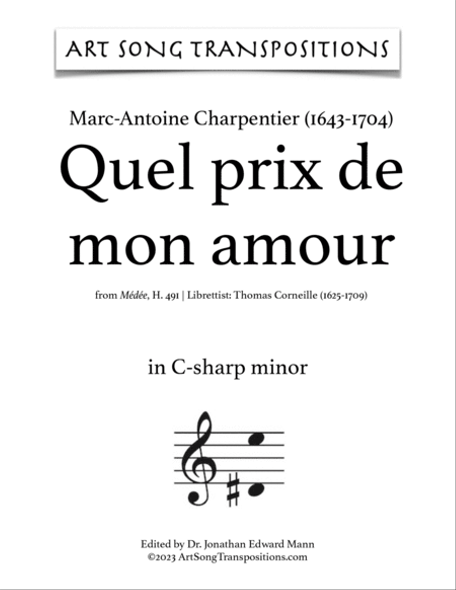 CHARPENTIER: Quel prix de mon amour (transposed to D minor, C-sharp minor, and C minor) Voice scores gallery preview page 6