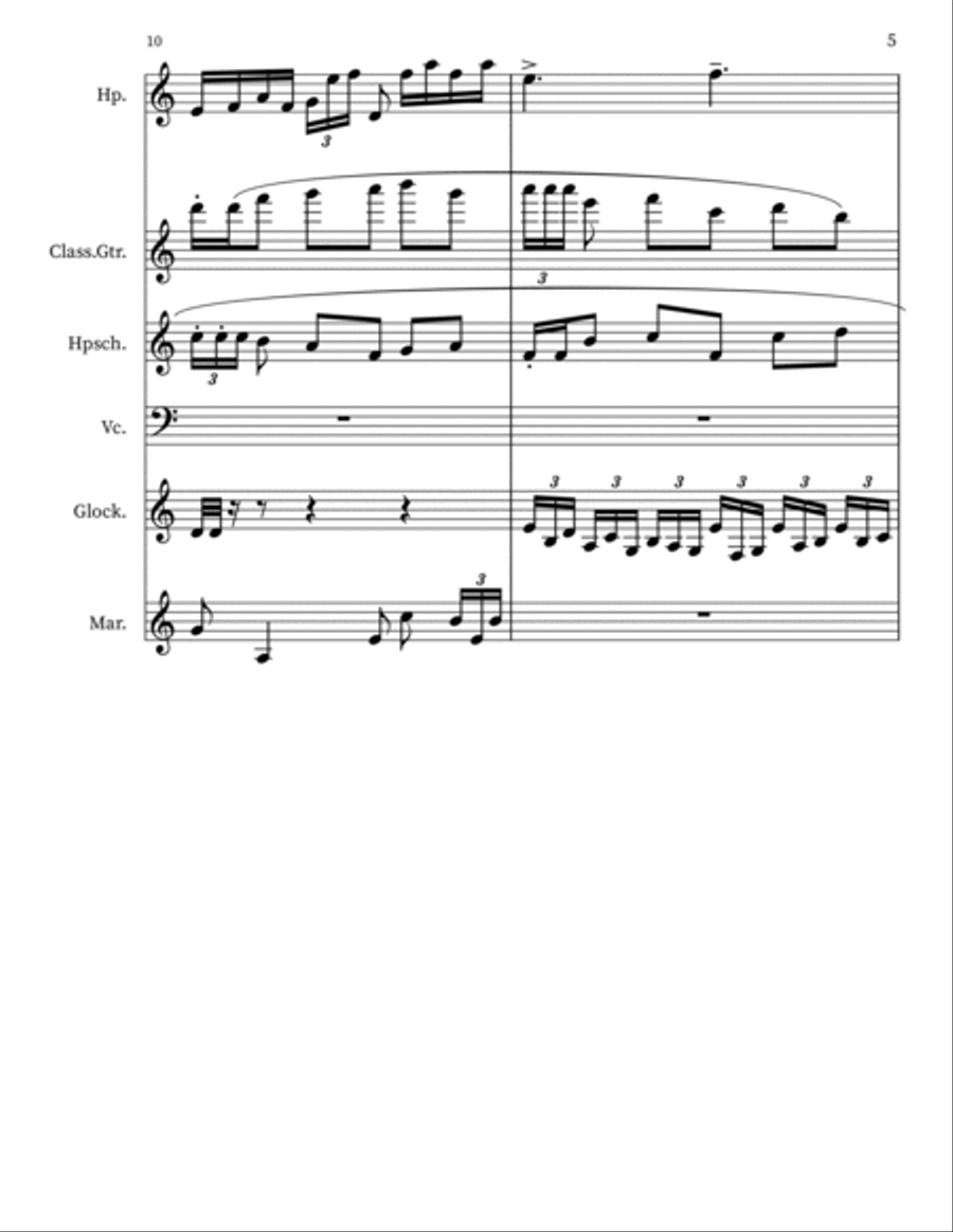 Ambrosia 72 for Harp. Percussion, Guitar, Harpsichord... Small Ensemble scores gallery preview page 5