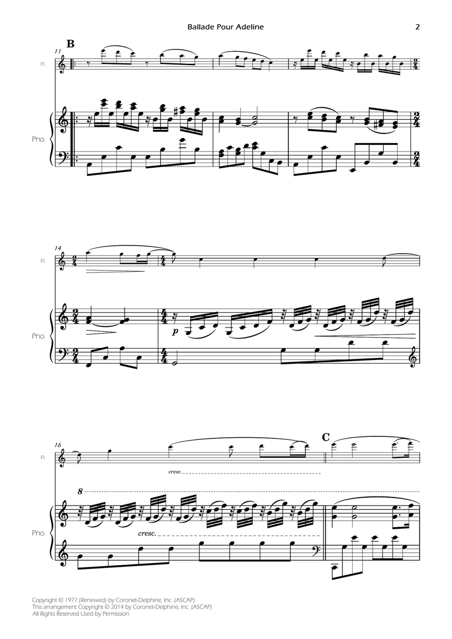Ballade Pour Adeline Flute Solo scores gallery preview page 4