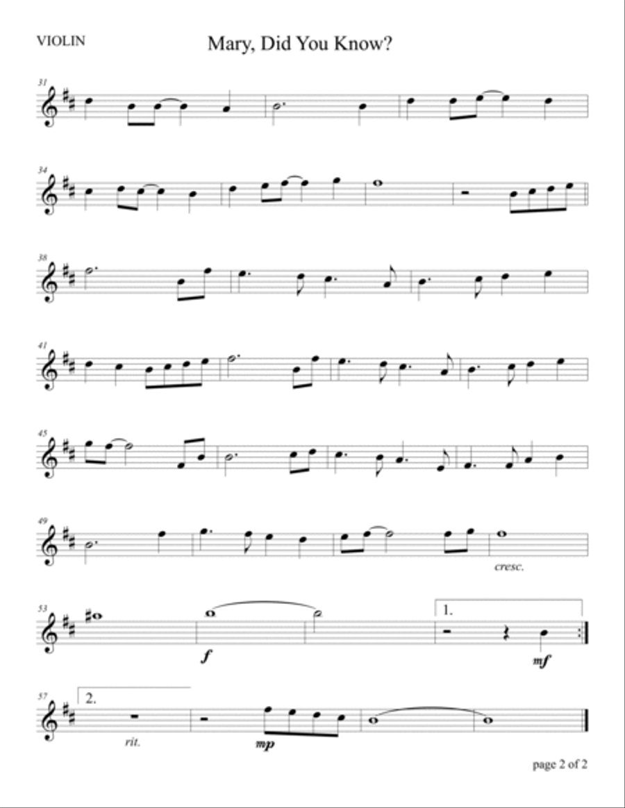 Mary, Did You Know? Violin Solo scores gallery preview page 4