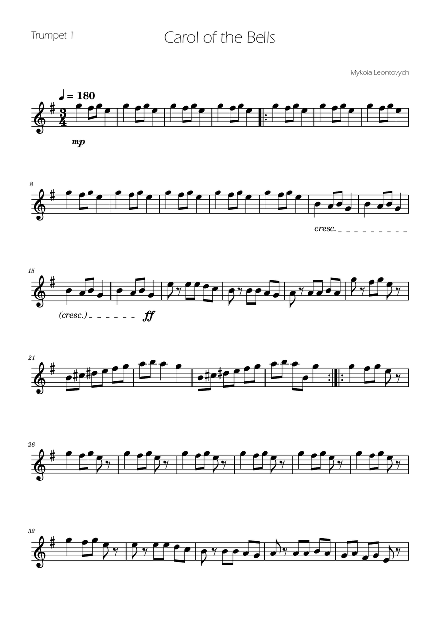 Carol of The Bells - Trumpet and Trombone Duet Brass Duet scores gallery preview page 3