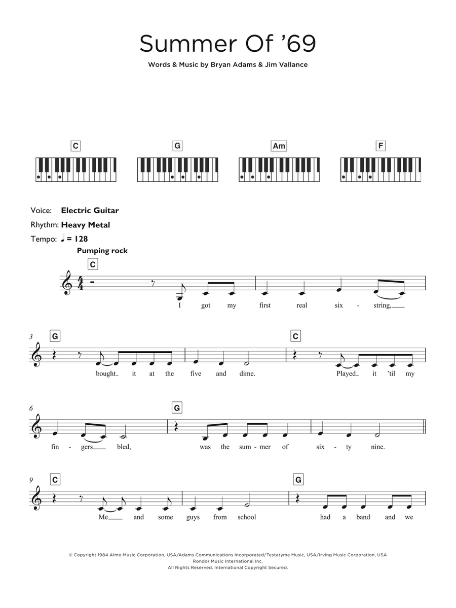 Summer Of '69 Piano scores gallery preview page 1