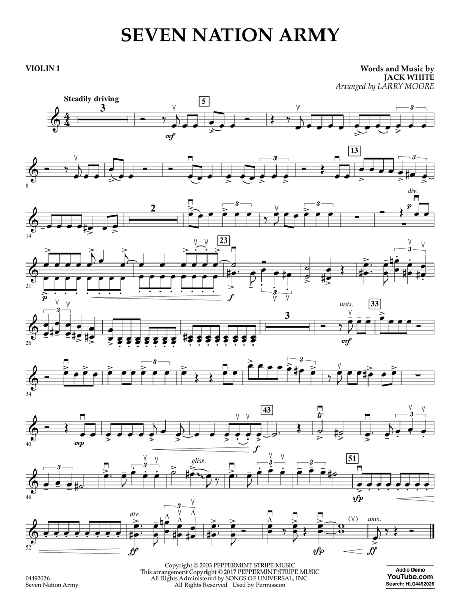 Seven Nation Army (arr. Larry Moore) - Violin 1 String Orchestra scores gallery preview page 1