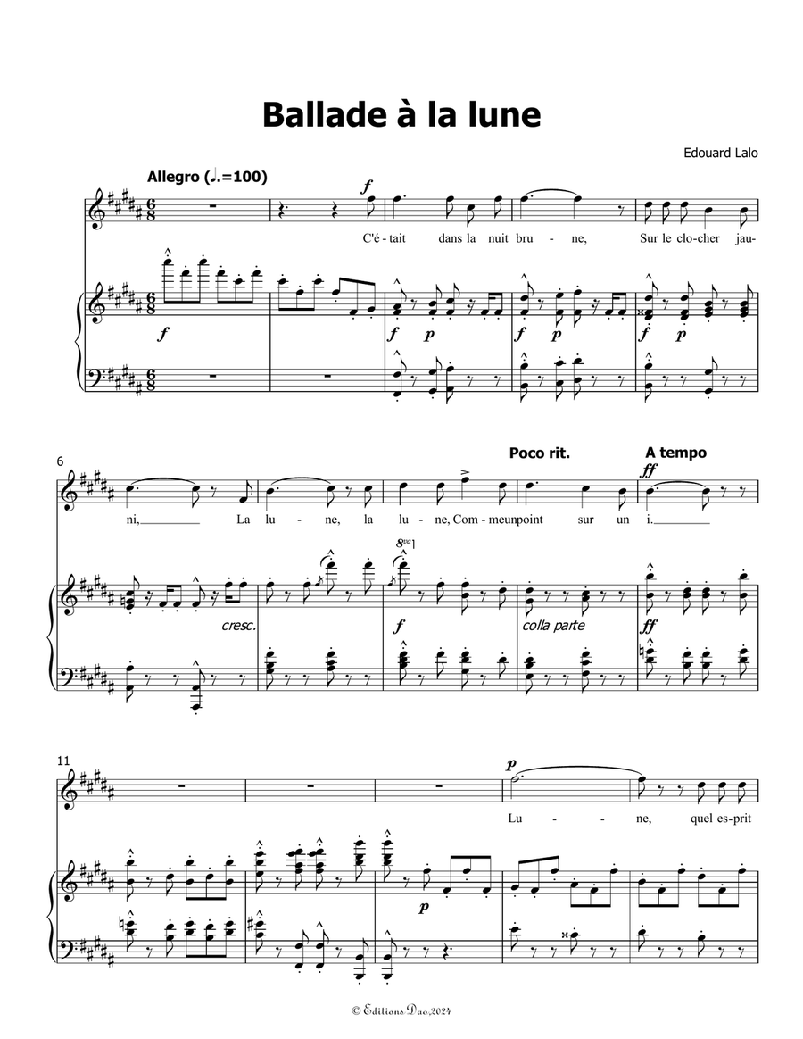 Ballade à la lune, by Edouard Lalo, in B Major Piano, Vocal scores gallery preview page 3