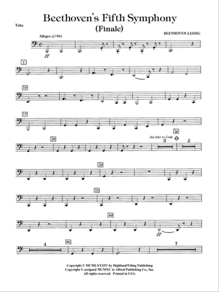 Beethoven's 5th Symphony, Finale: Tuba Full Orchestra scores gallery preview page 1