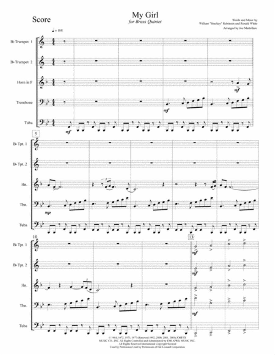 My Girl Brass Ensemble scores gallery preview page 2