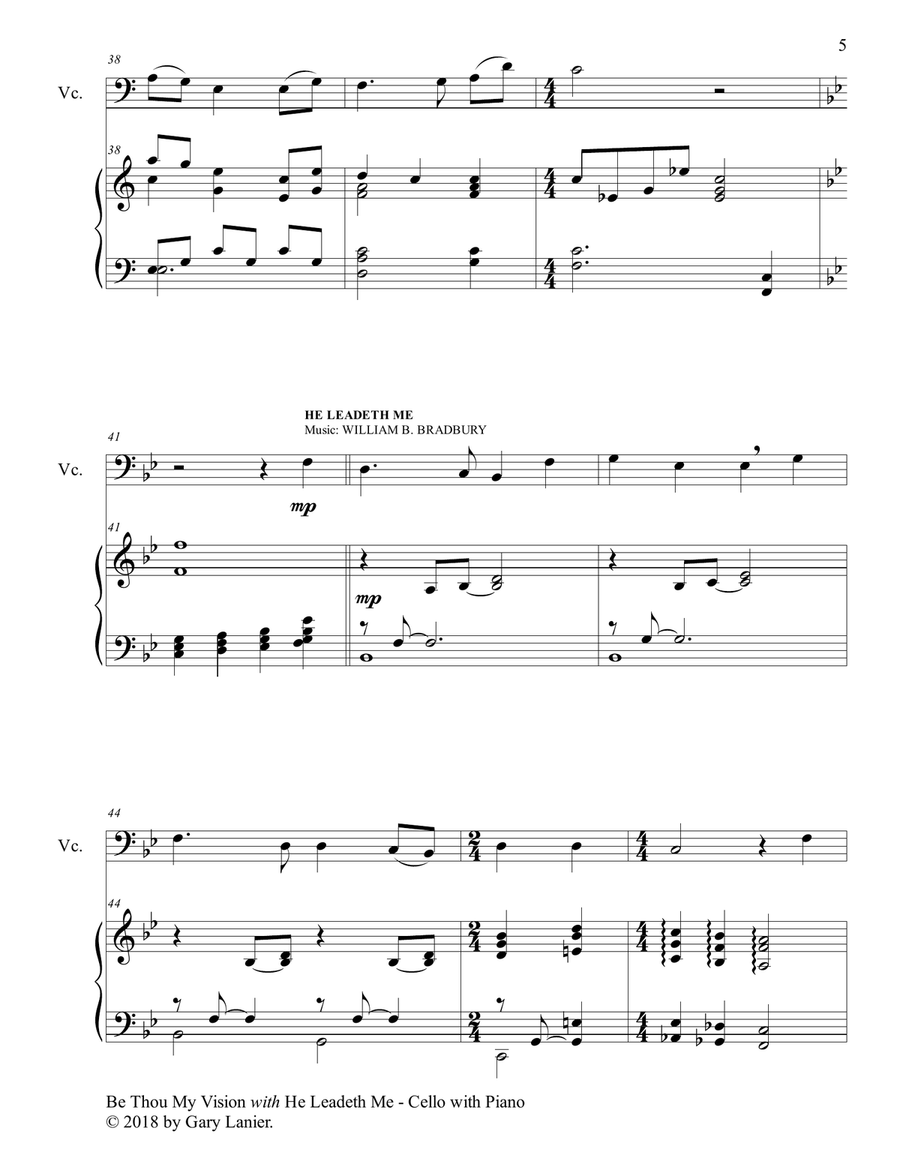 BE THOU MY VISION with HE LEADETH ME (Cello with Piano - Instrument Part included) Piano scores gallery preview page 6