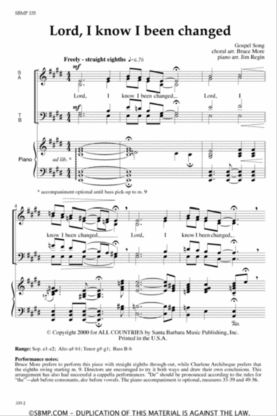 Lord, I Know I Been Changed - SATB Octavo 4-Part scores gallery preview page 2