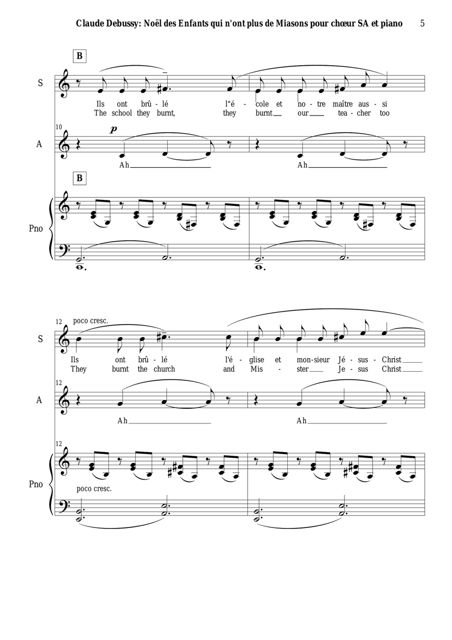 Claude Debussy: Noël des Enfants Qui N'ont Plus de Maisons for SA Treble choir and piano SA scores gallery preview page 5
