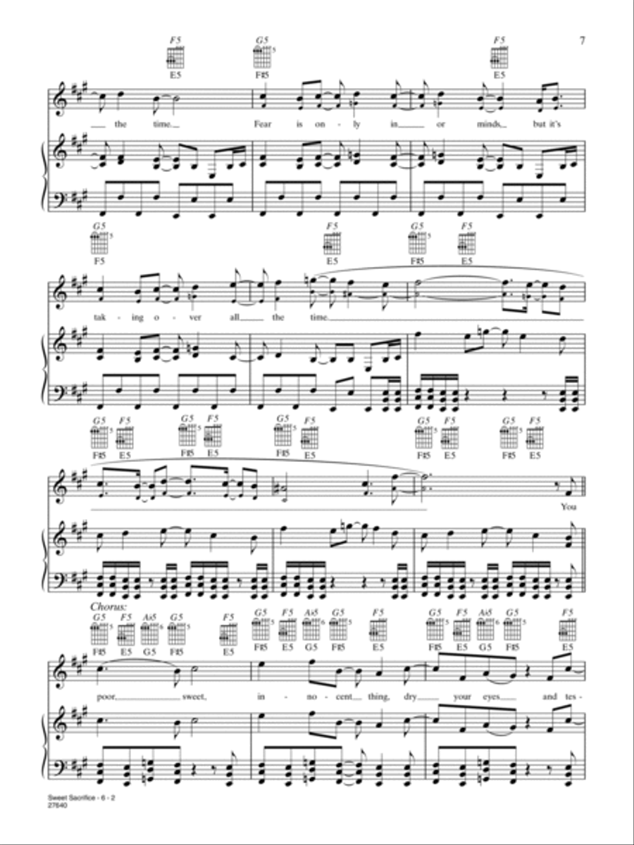 Sweet Sacrifice Piano, Vocal, Guitar scores gallery preview page 2