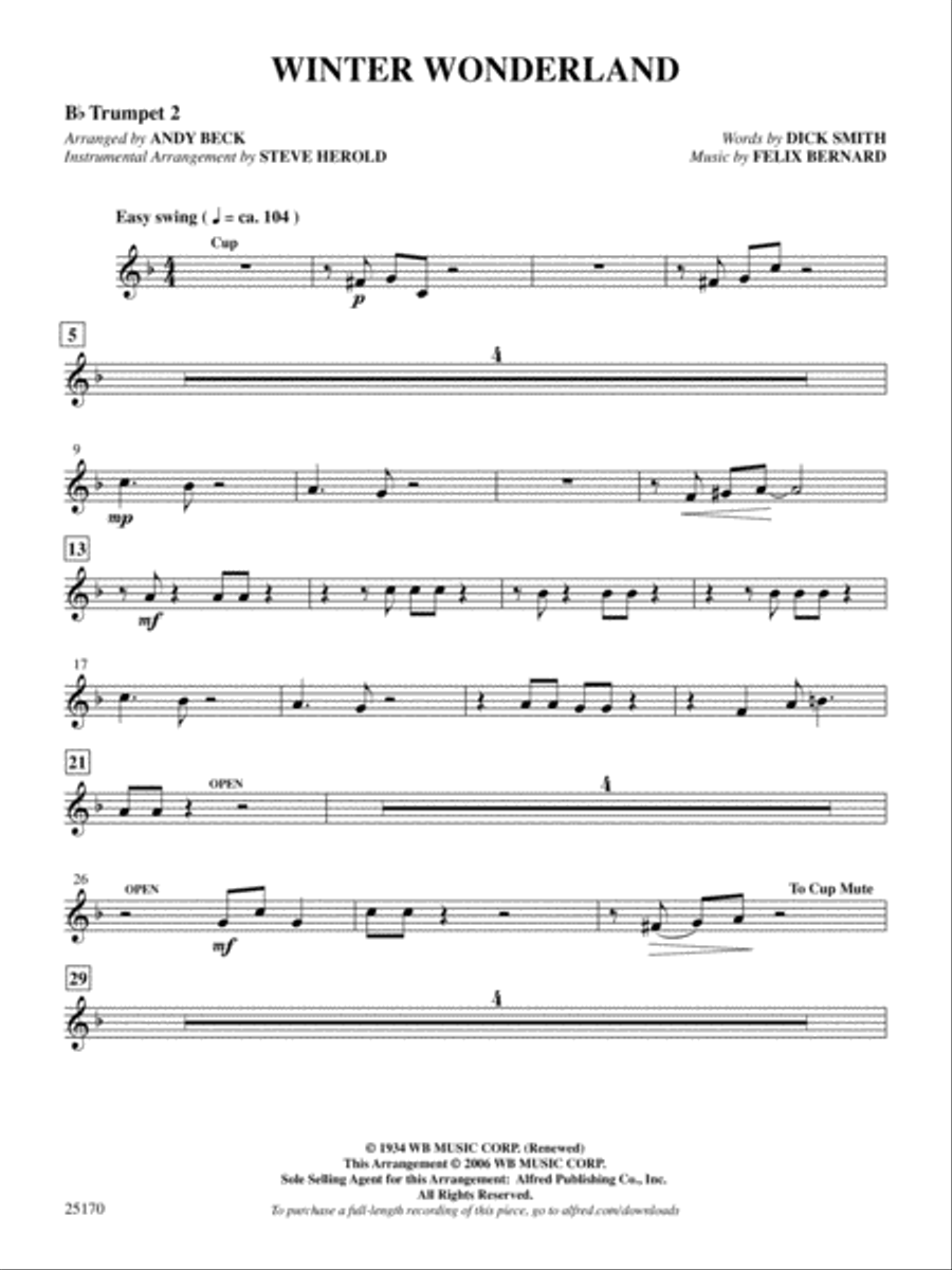 Winter Wonderland: 2nd B-flat Trumpet B-Flat Trumpet scores gallery preview page 1