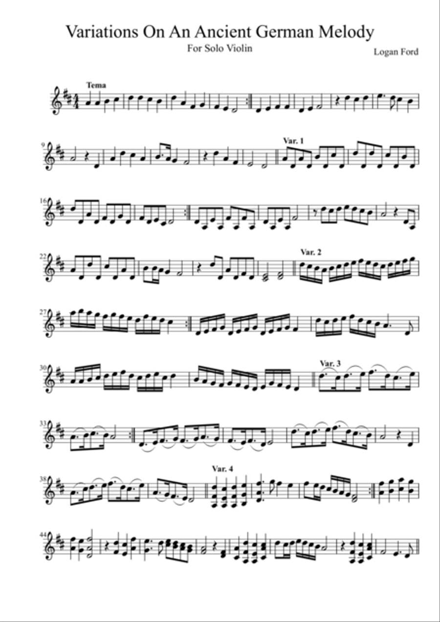 Variations on an Ancient German Melody Violin Solo scores gallery preview page 1