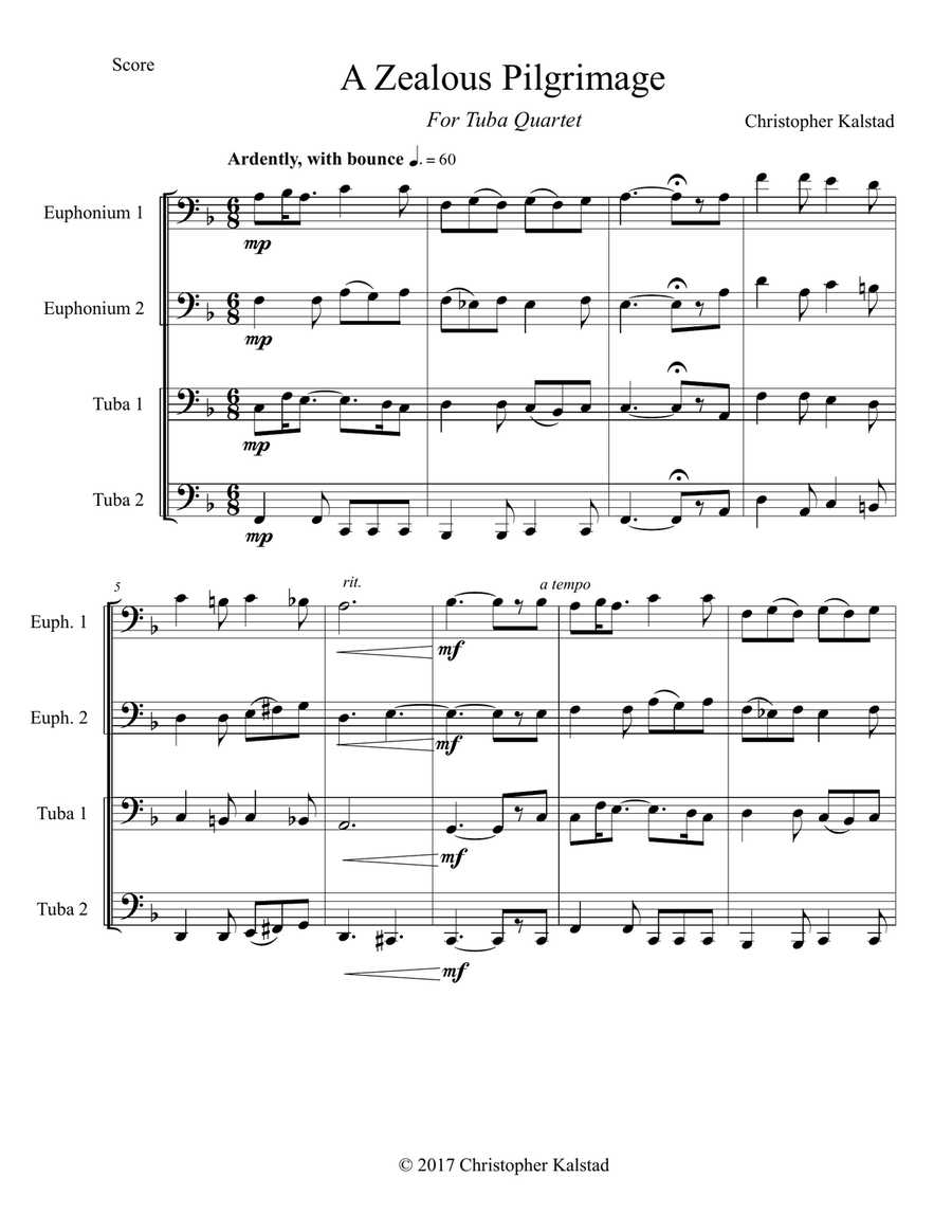 A Zealous Pilgrimage (Tuba Quartet) Brass Quartet scores gallery preview page 2
