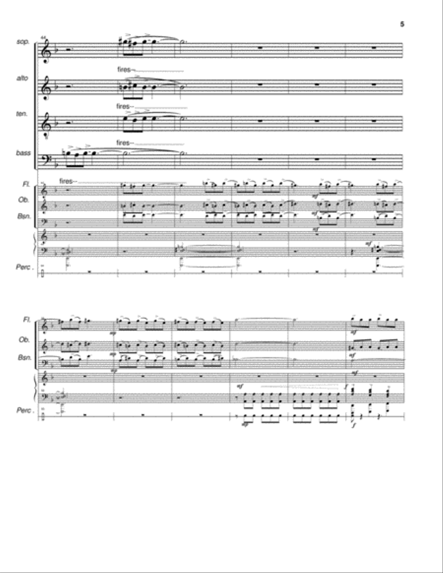 Solstice for SATB choir, soprano and baritone solo, piano, flute, oboe, bassoon, and optional percus 4-Part scores gallery preview page 5