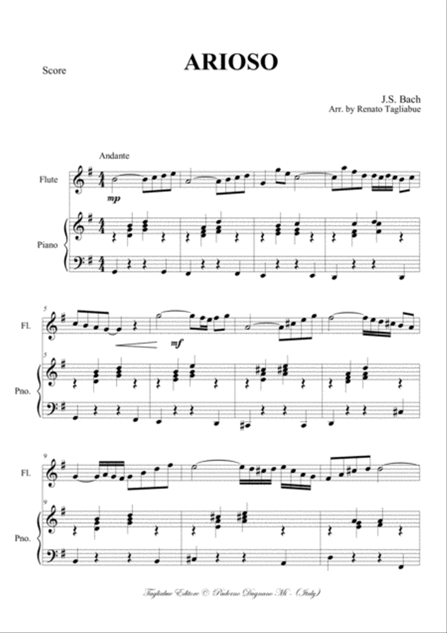 ARIOSO - BWV 156 - Arr. for Flute or any instrument in C and Piano Flute scores gallery preview page 2