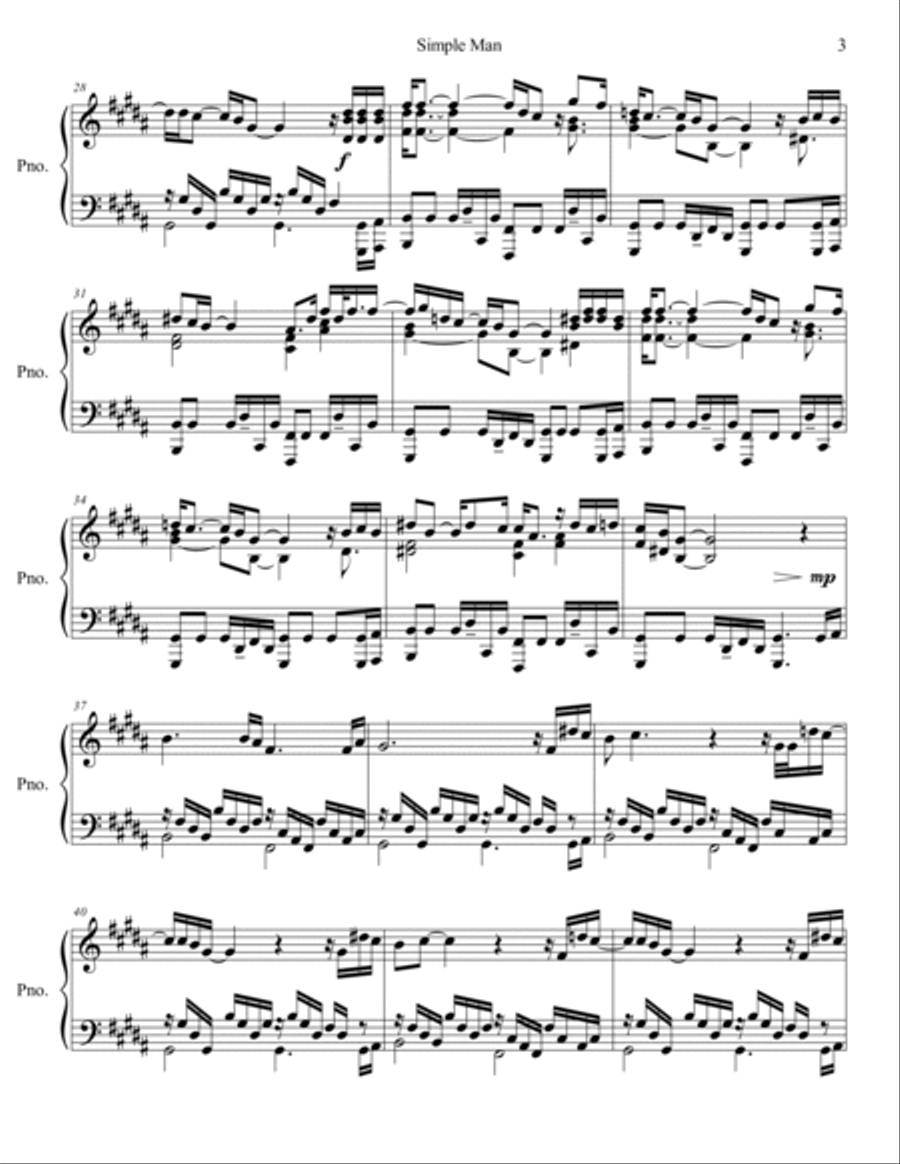 Simple Man Piano Solo scores gallery preview page 4