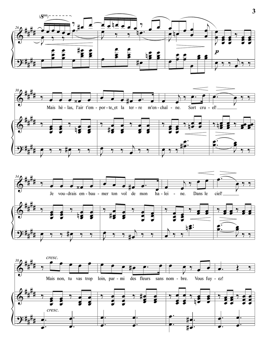 FAURÉ: Le papillon et la fleur, Op. 1 no. 1 (transposed to E major) Piano, Vocal scores gallery preview page 4