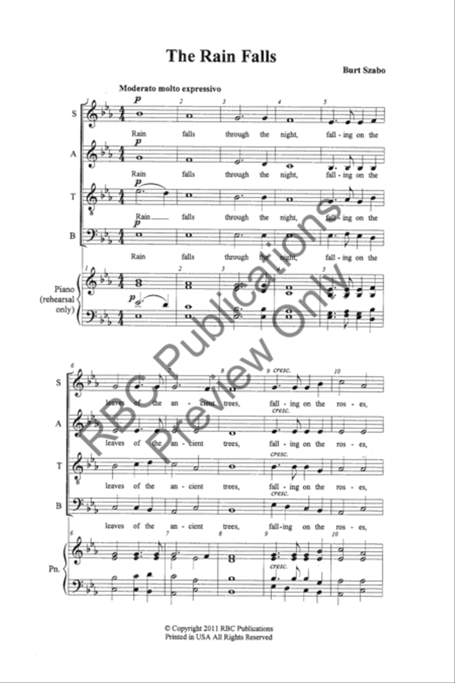 The Rain Falls (SATB) 4-Part scores gallery preview page 3