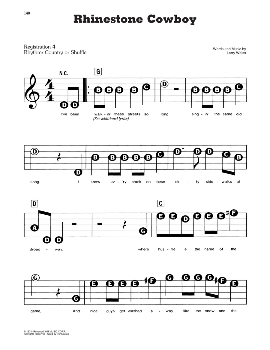 Rhinestone Cowboy Rhinestone Cowboy Electronic Keyboard scores gallery preview page 1