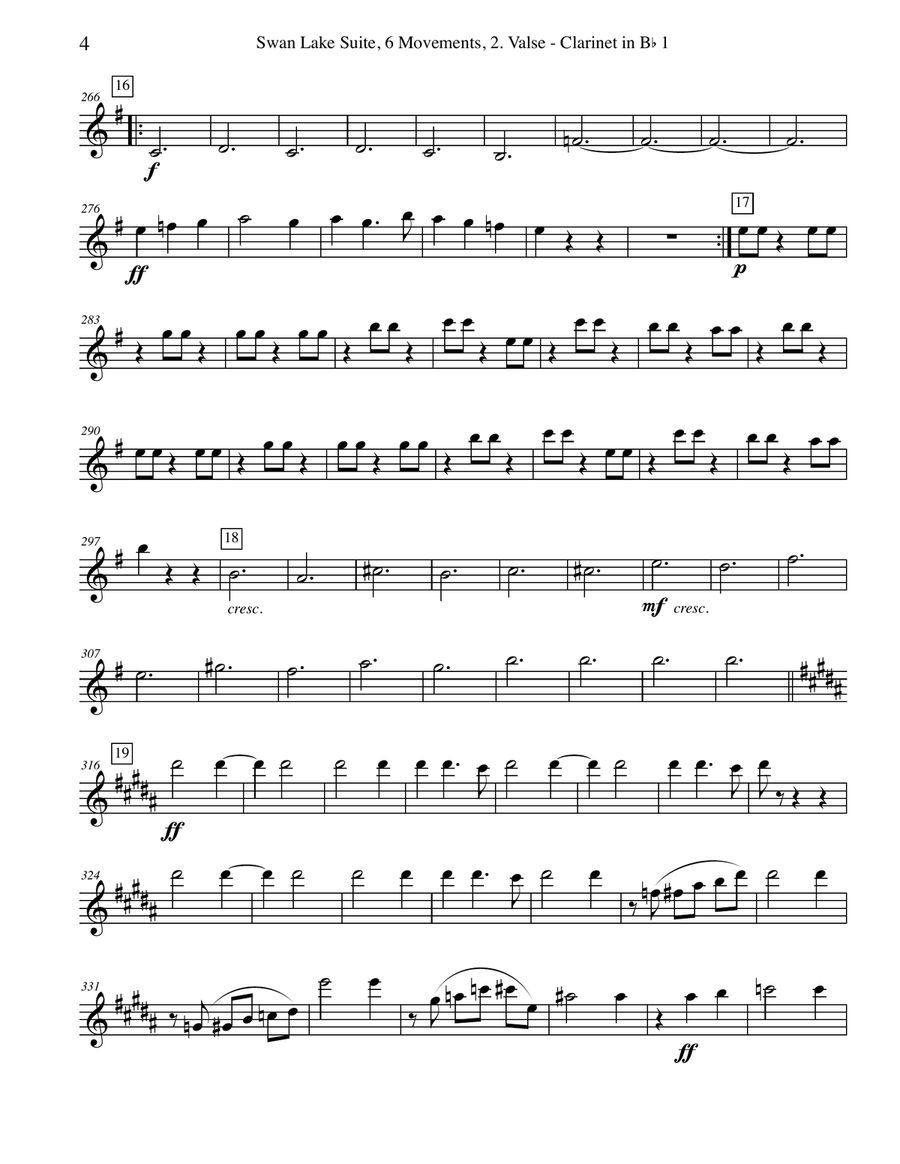 Swan Lake Suite, 6 Movements and 8 Movements - Clarinet in Bb 1 (Transposed Part) B-Flat Clarinet scores gallery preview page 6
