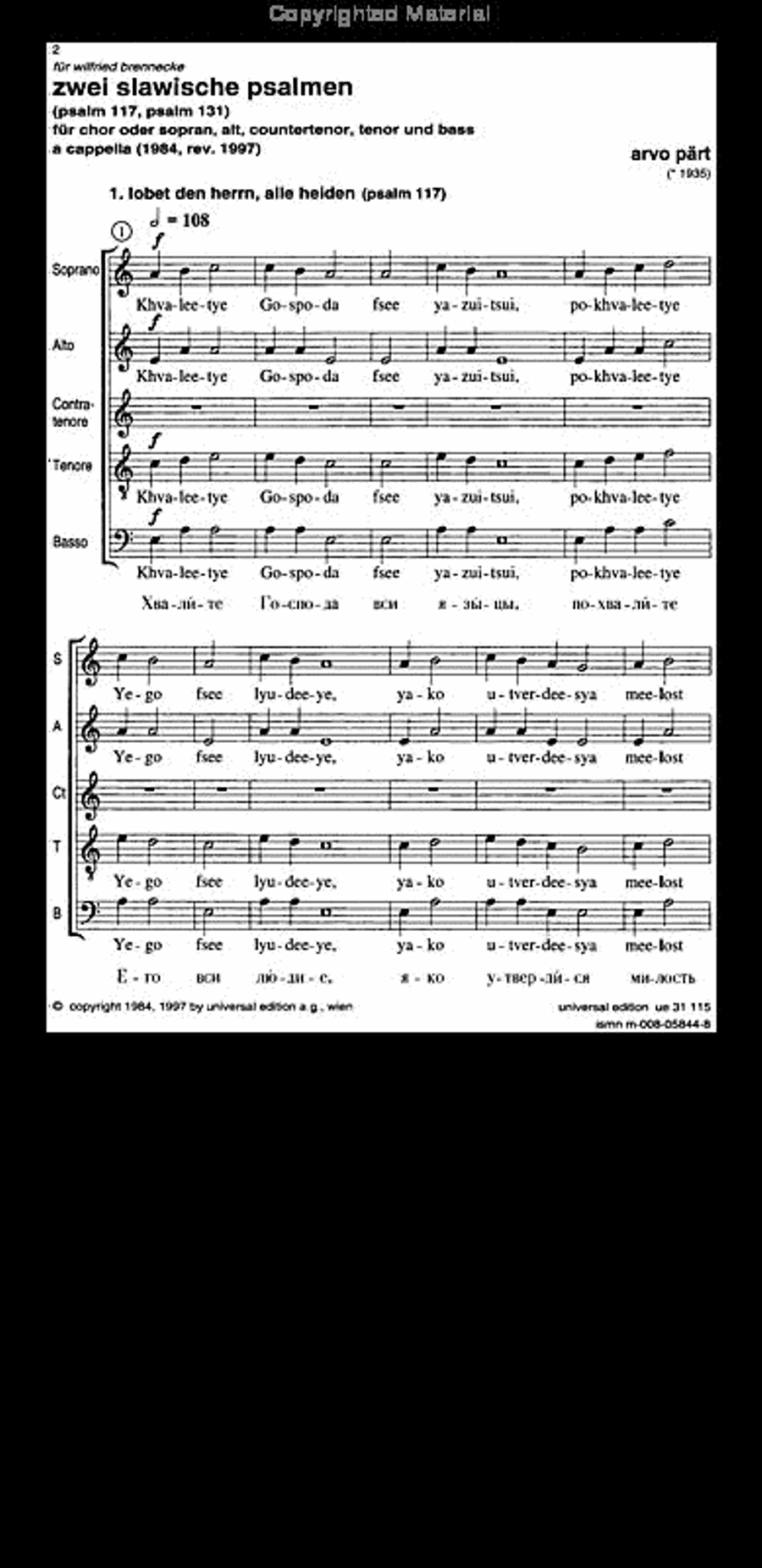 Slavic Psalms, 2, Satb 4-Part scores gallery preview page 2