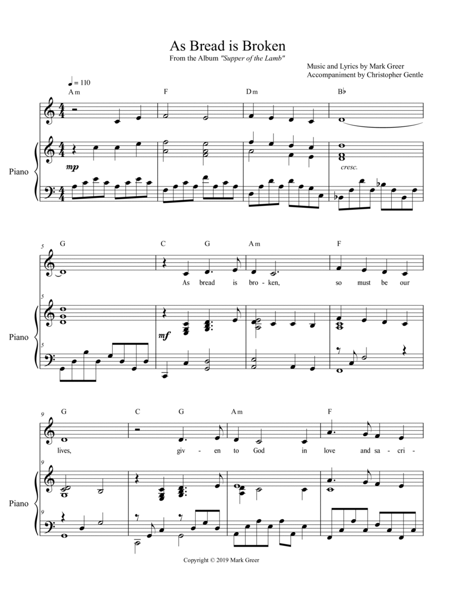 As Bread is Broken Piano, Vocal, Guitar scores gallery preview page 1