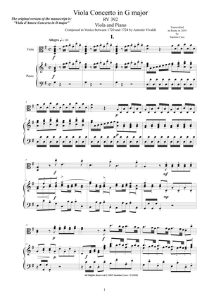 Vivaldi - Viola Concerto in G major RV392 for Viola and Piano