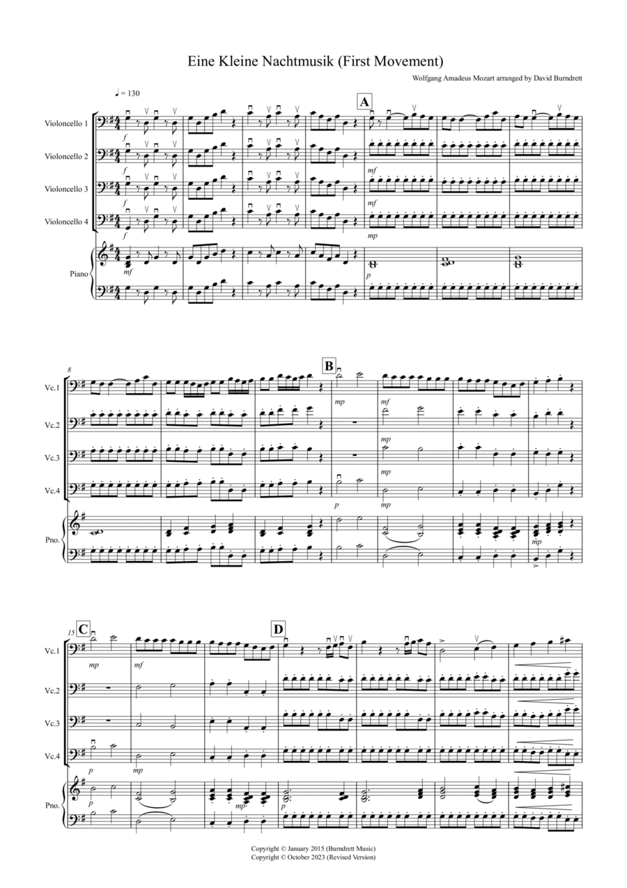 Eine Kleine Nachtmusik (1st movement) for Cello Quartet Cello Solo scores gallery preview page 1