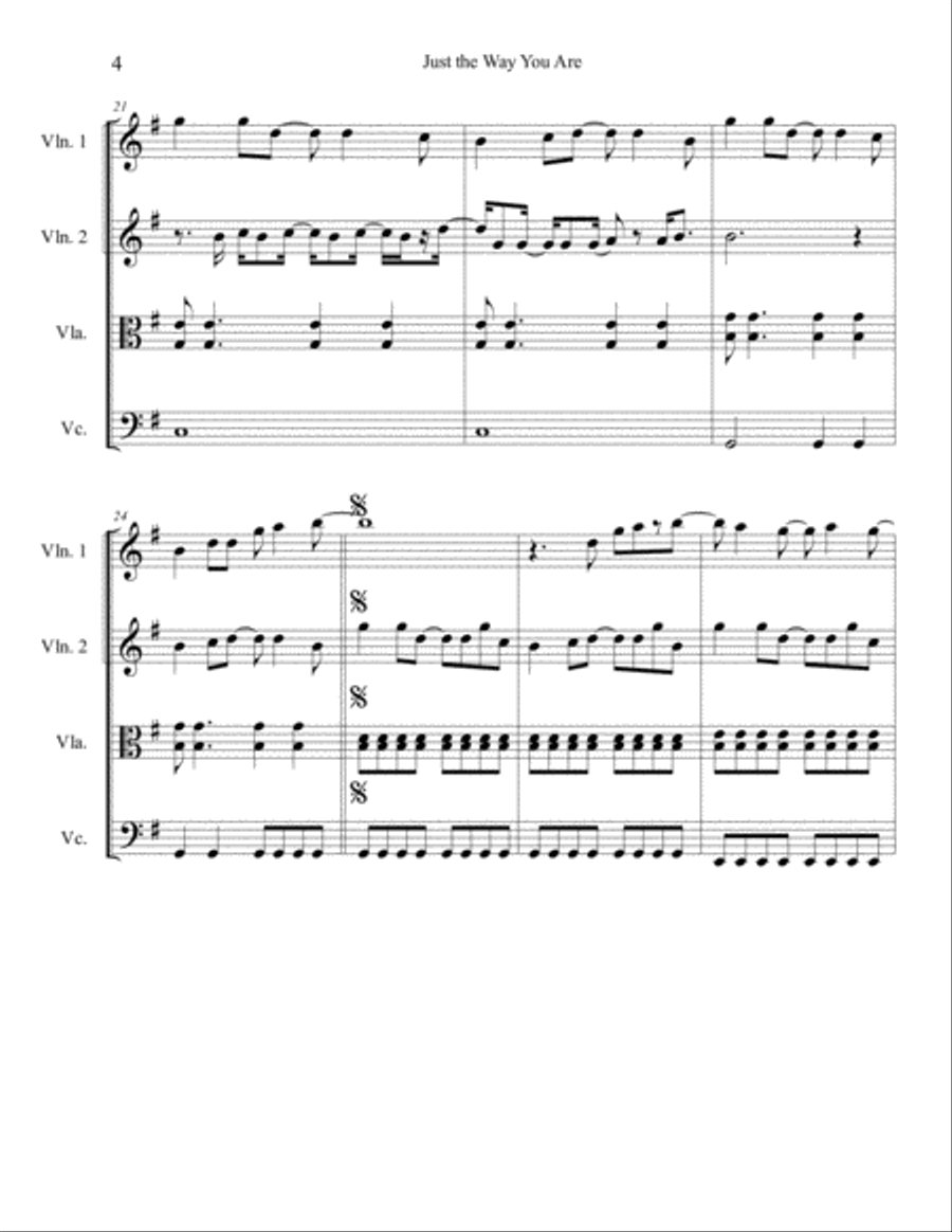 Just The Way You Are String Quartet scores gallery preview page 4
