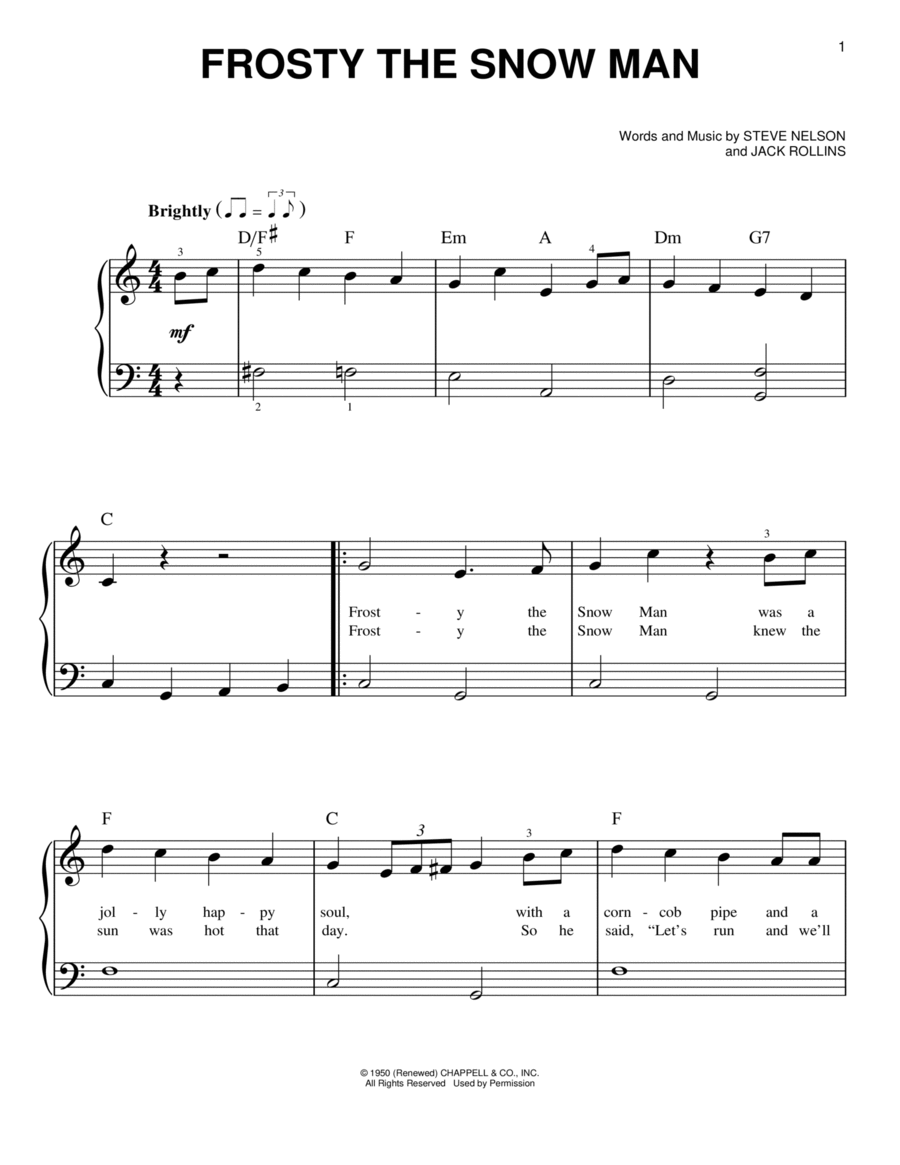 Frosty The Snow Man Easy Piano scores gallery preview page 1