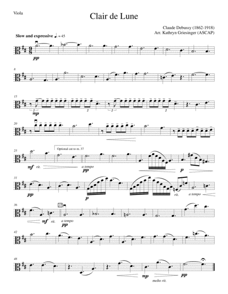 Clair de Lune (Debussy) Easy String Quartet or Quintet image number null