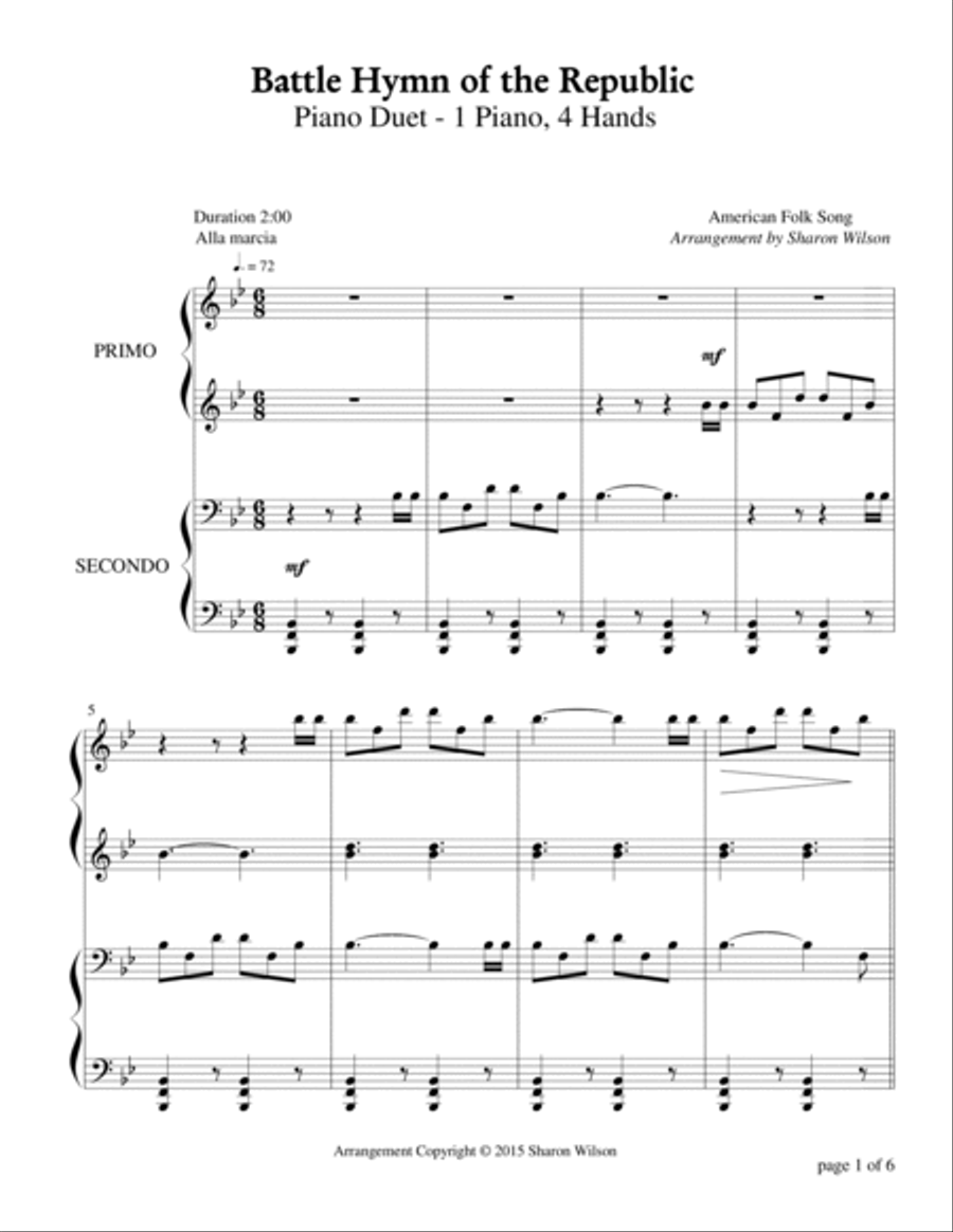 Battle Hymn of the Republic (1 Piano, 4 Hands Duet) 1 Piano, 4-Hands scores gallery preview page 6